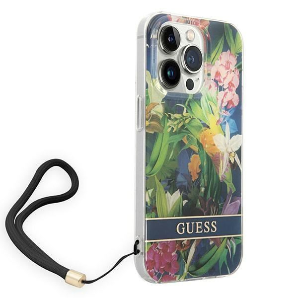 Etui GUESS Apple iPhone 14 Pro Flower Strap Niebieski Hardcase