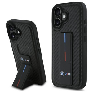 Etui BMW iPhone 16 6.1" czarny/black hardcase M Grip Stand Smooth and Carbon
