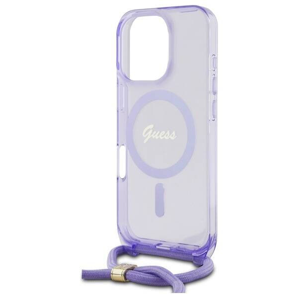 Etui Guess iPhone 16 Pro fioletowy/purple hardcase Crossbody Cord Script MagSafe