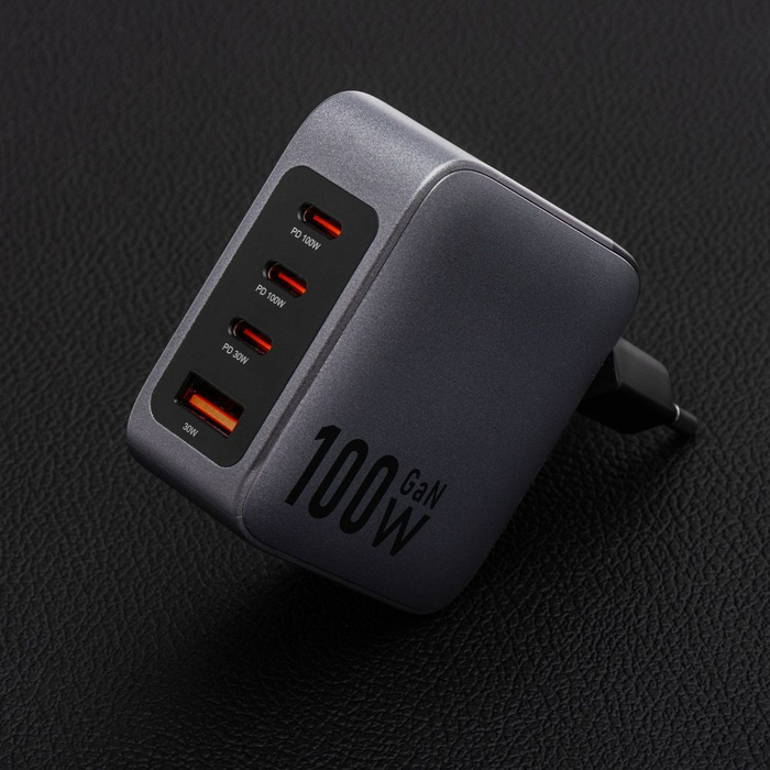 Ładowarka sieciowa do telefonu Forcell F-Energy GaN 3 x USB C + USB A QC4.0 PD 5A 100W VT-46 szara