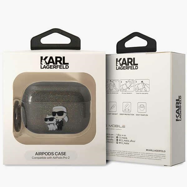 Etui Karl Lagerfeld KLAP2HNKCTGK Airpods Pro 2 cover czarny/black Gliter Karl&Choupette Case