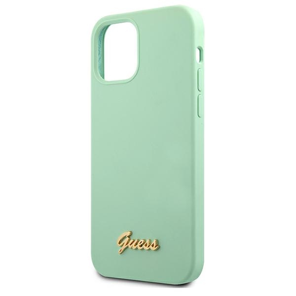 Etui GUESS Apple iPhone 12 12 Pro Metal Logo Script Zielony Hardcase