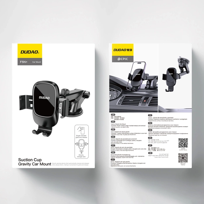 Uchwyt na smartfona Dudao F5N+ z przyssawką, grawitacyjny - czarny