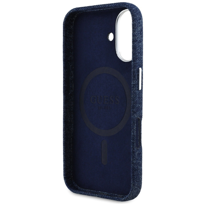 Etui Guess Denim Triangle Logo MagSafe   do iPhone 16 niebieski