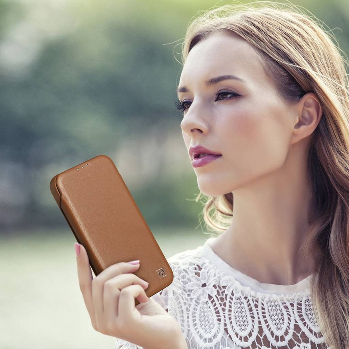 iCarer CE Premium Leather Folio Case skórzane etui iPhone 14 Pro Max z klapką magnetyczne MagSafe brązowy (WMI14220716-BN)