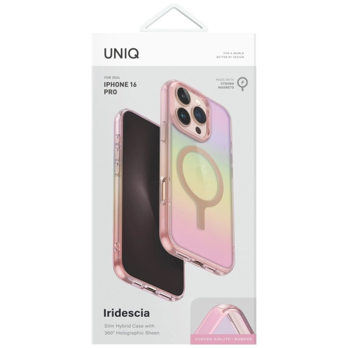 Etui UNIQ Iridescia do iPhone 16 Pro     Magclick Charging pink prism