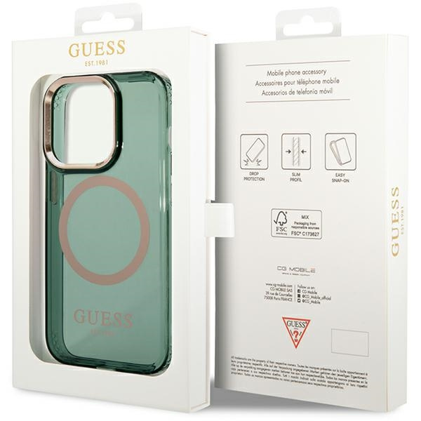 Etui Guess GUHMP14XHTCMA iPhone 14 Pro Max 6,7" zielony/khaki hard case Gold Outline Translucent MagSafe Case
