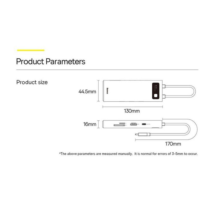 Stacja dokująca HUB Baseus Metal Gleam Series 8 w 1 USB Typ C - 1 x HDMI /  3 x USB 3.2 Gen. 1 / 1 x Power Delivery / 1 x czytnik kart SD / 1 x czytnik kart TF / 1 x VGA szary (WKWG050013)