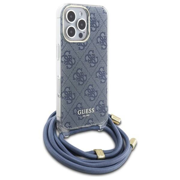 Etui Guess iPhone 16 Pro niebieski/blue hardcase Crossbody Cord 4G Print
