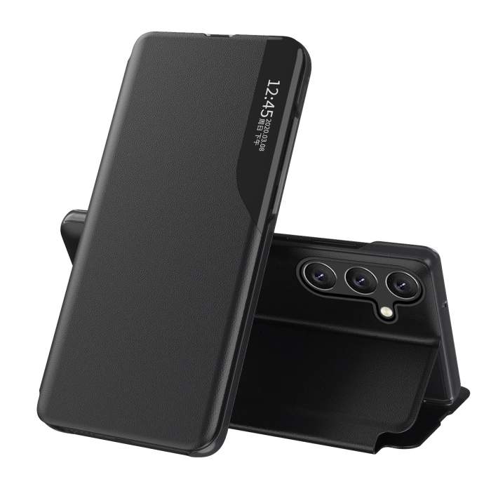 Etui Eco Leather View Case elegancki futerał z klapką i funkcją podstawki na Samsung Galaxy A36 - czarne