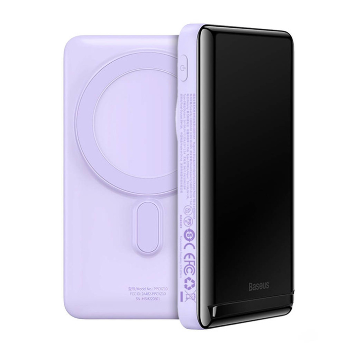 Baseus Magnetic Bracket Wireless Fast Charge Power Bank 10000mAh 20W Purple（With Xiaobai series fast charging Cable Type-C to Type-C 60W(20V/3A) 50cm White）