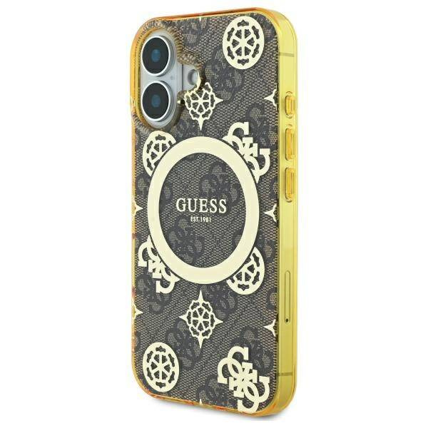 Etui Guess iPhone 16 6.1" brązowy/brown hardcase IML Peony On 4G Background MagSafe