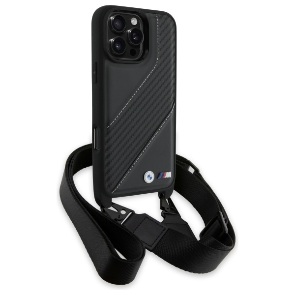 Etui BMW iPhone 16 Pro Max czarny/black hardcase M Edition Carbon Stripe & Strap
