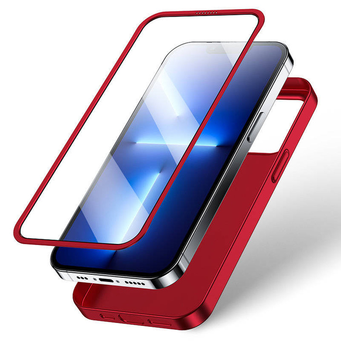 Joyroom 360 Full Case etui pokrowiec do iPhone 13 Pro obudowa na tył i przód + szkło hartowane czerwony (JR-BP935 red)