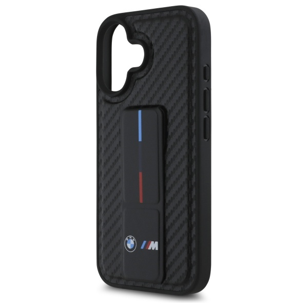 Etui BMW iPhone 16 6.1" czarny/black hardcase M Grip Stand Smooth and Carbon