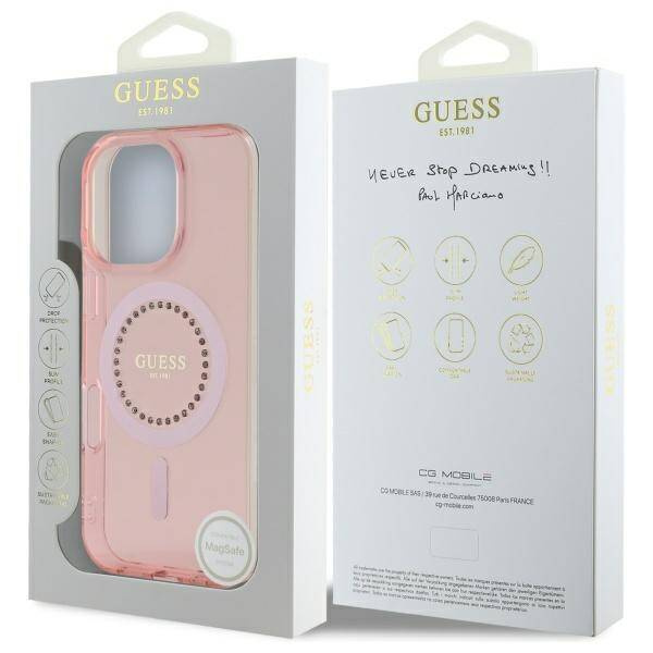 Etui Guess iPhone 16 Pro 6.3" różowy/pink hardcase IML Rhinestones MagSafe