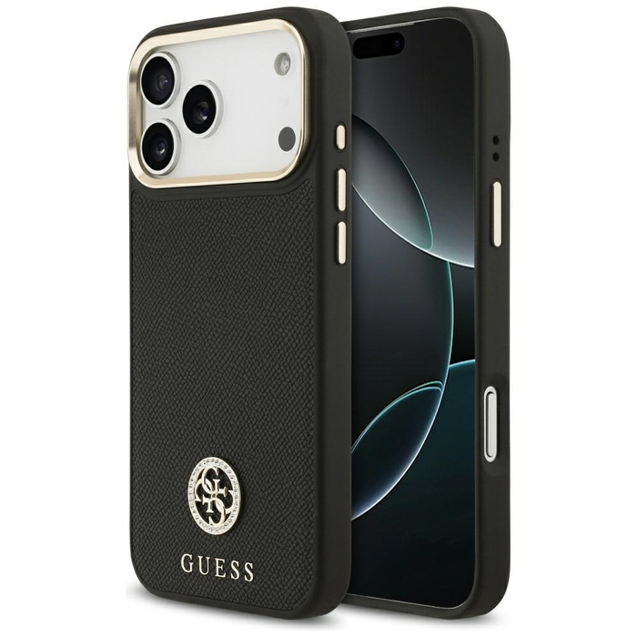 Etui Guess Grained Strass Logo MagSafe   do iPhone 17 Pro Max czarny
