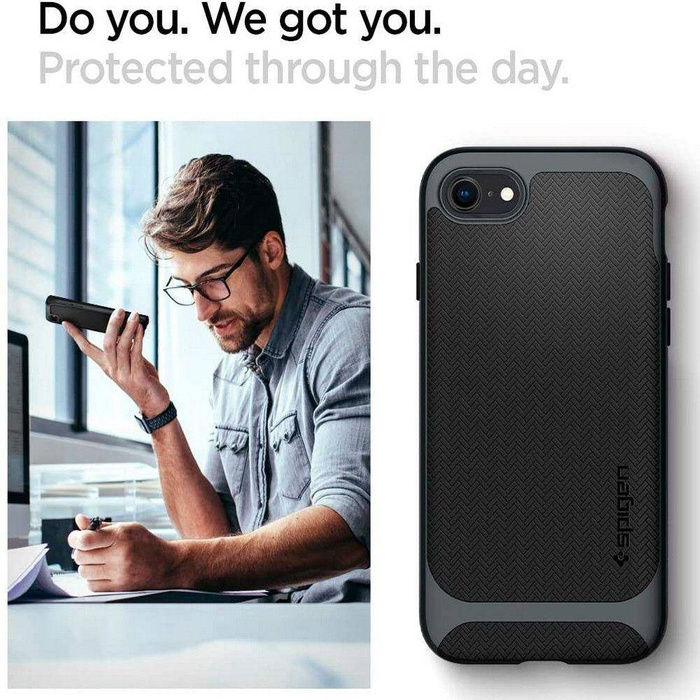 Etui Spigen iPhone SE 2022 2020 7 8 Neo Hybrid Metal Slate Szare Case + Szkło SPIGEN Full Cover