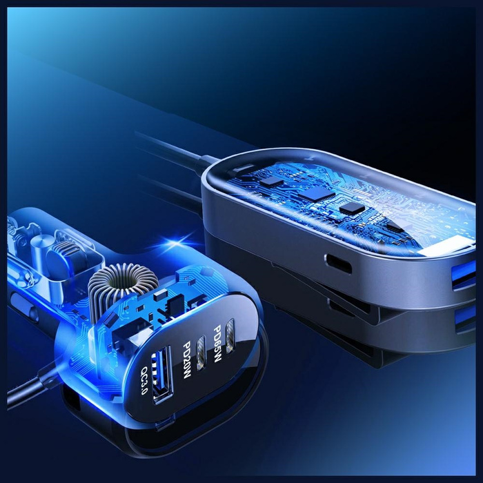 Ładowarka samochodowa 3MK Double Car     Charger 135W PD QC PPS 2xUSB-A 4xUSB-C szary