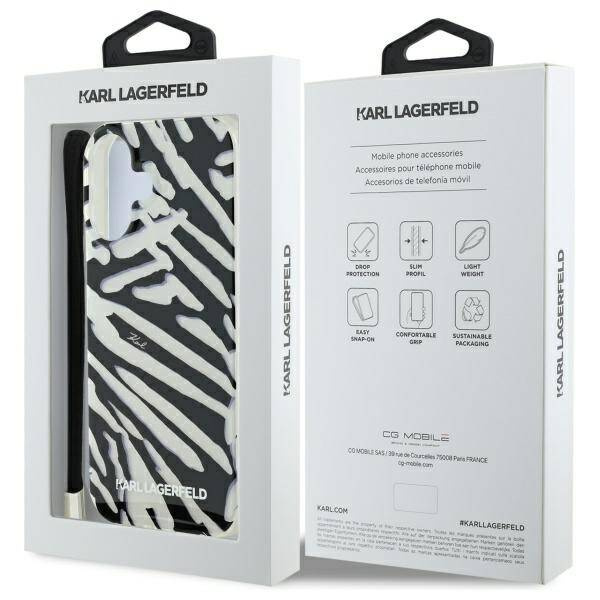 Etui Karl Lagerfeld iPhone 16 6.1" czarny/black hardcase IML Zebra Pattern & Cord