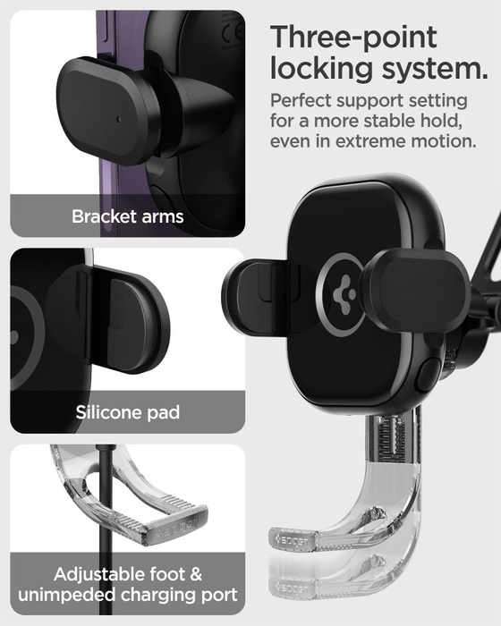 Uchwyt Spigen Uts35w Onetap Universal Windshield & Dashboard Car Mount Wireless Charger Black