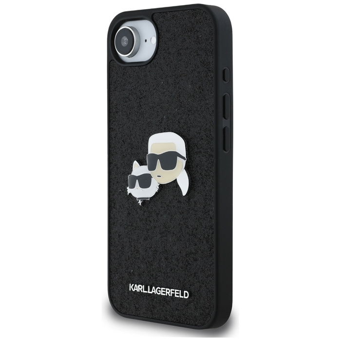 Etui Karl Lagerfeld Fixed Glitter        Karl&Choupette Heads Metal Pin do iPhone 16e czarny
