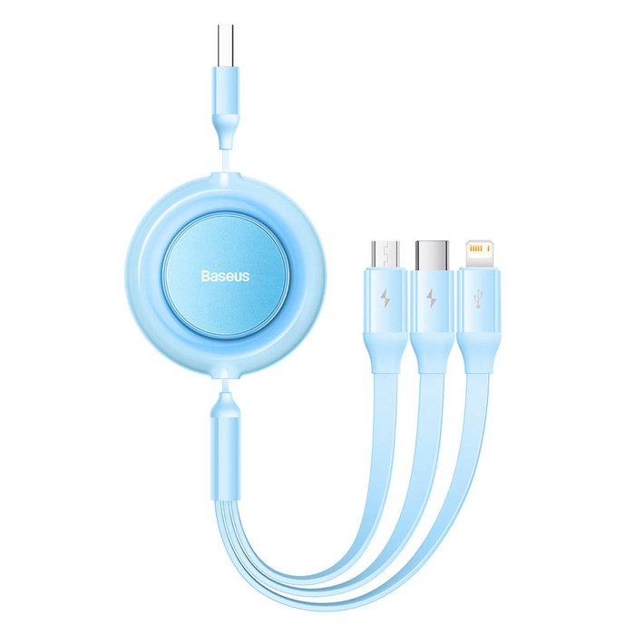 Baseus Bright Mirror 2 kabel przewód 3w1 USB Typ A - micro USB + Lightning + USB Typ C 3.5A 1.1m błękitny (CAMJ010017)