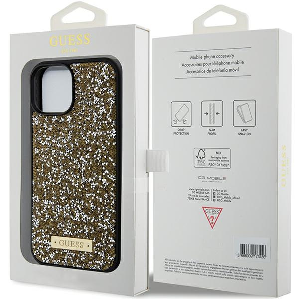 Etui Guess GUHCP15SPFGSBSD iPhone 15 6.1" żółty/yellow hardcase Rhinestone Metal Logo Case