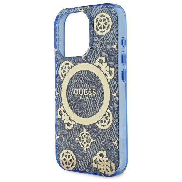 Etui Guess iPhone 16 Pro 6.3" niebieski/blue hardcase IML Peony On 4G Background MagSafe