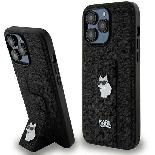 Etui Karl Lagerfeld KLHCP13LGSACHPK iPhone 13 Pro / 13 6.1" czarny/black hardcase Gripstand Saffiano Choupette Pins Case