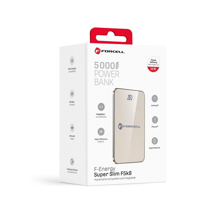 Powerbank zgodny z MagSafe Forcell F-Energy SuperSlim F5K8 QC4.0 PD3.0 15W 5000 mAh tytanowy pustynny 0INT