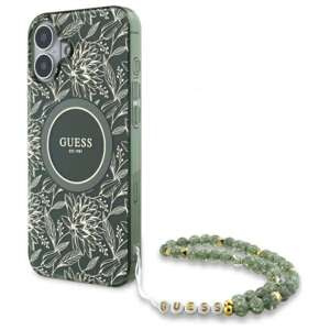 Etui Guess iPhone 16 Plus 6.7" zielony/green hardcase IML Flowers Allover Electro With Pearl Strap MagSafe