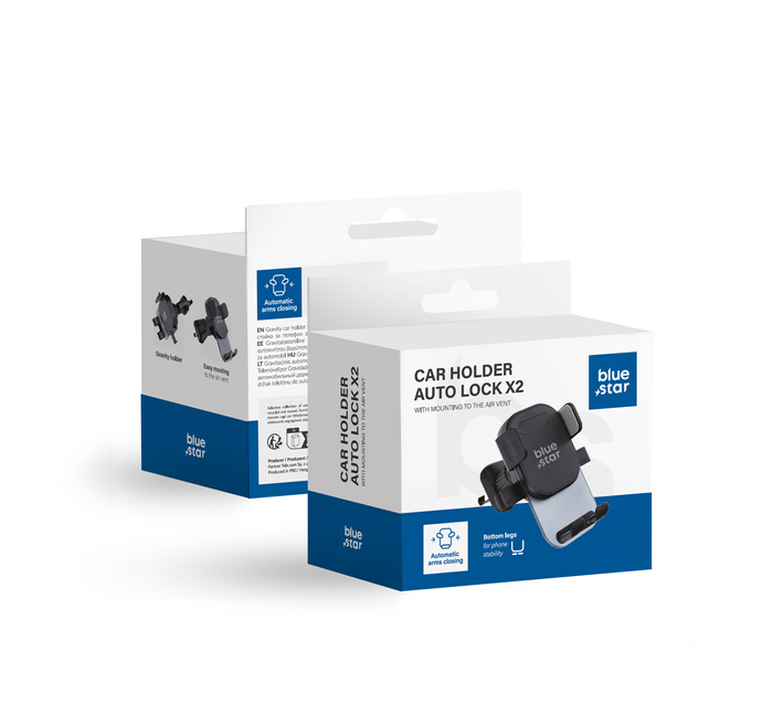 Uchwyt na telefon do samochodu uniwersalny Blue Star Auto Lock X2 do kratki czarny 