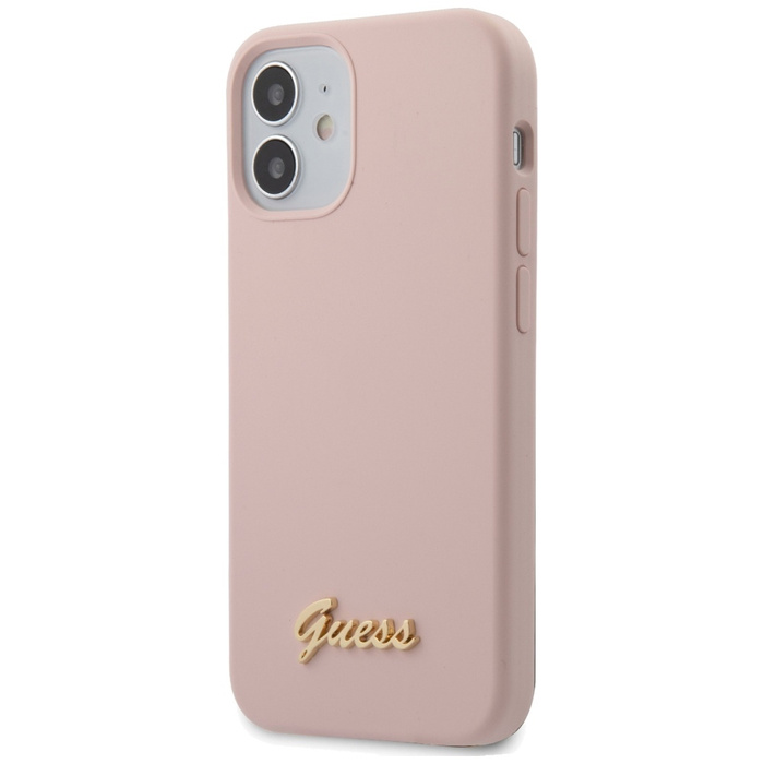Etui GUESS Apple iPhone 12 Mini Silicone Script Gold Logo Jasnoróżowy Hardcase