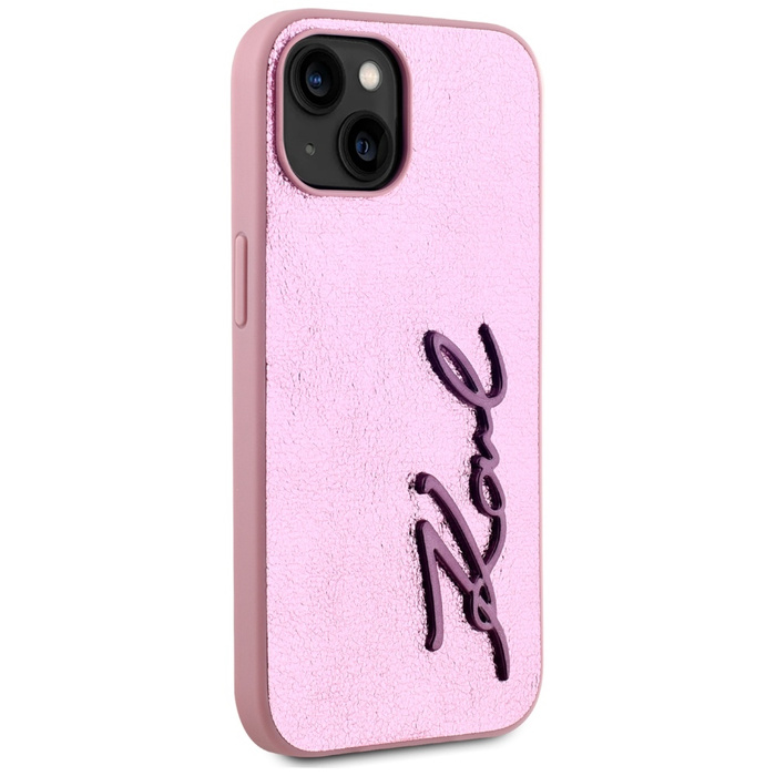Etui Karl Lagerfeld Wrinkled Metal       Signature do iPhone 15 różowy