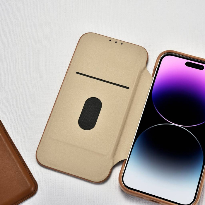 iCarer CE Premium Leather Folio Case skórzane etui iPhone 14 Pro Max z klapką magnetyczne MagSafe brązowy (WMI14220716-BN)