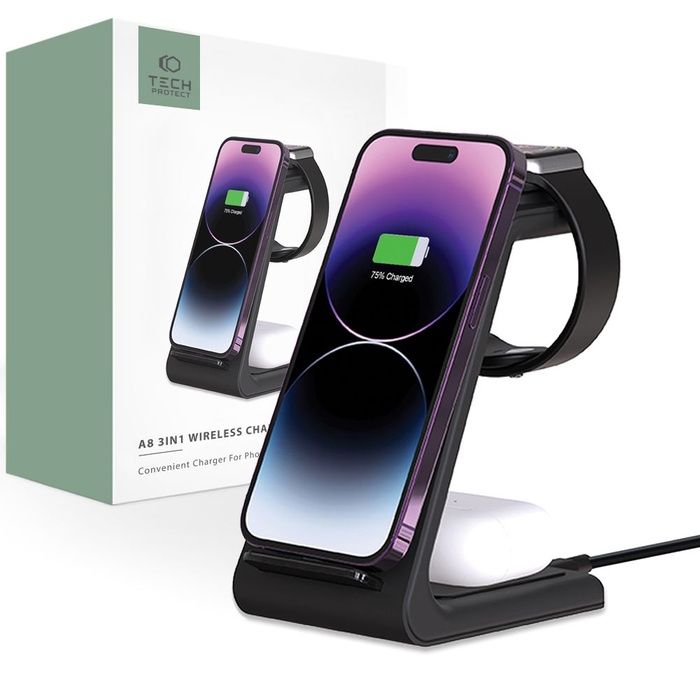 Ładowarka TECH-PROTECT A8 3IN1 WIRELESS CHARGER BLACK
