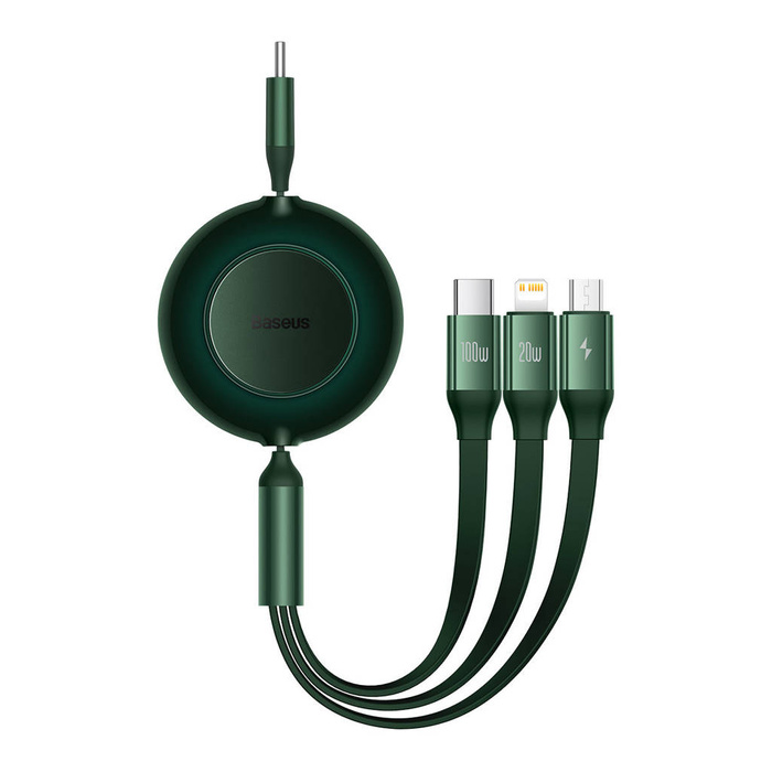 Baseus Bright Mirror 2 zwijany kabel przewód 3w1 USB Typ C - micro USB + Lightning + USB Typ C 3.5A 1.1m zielony (CAMJ010206)