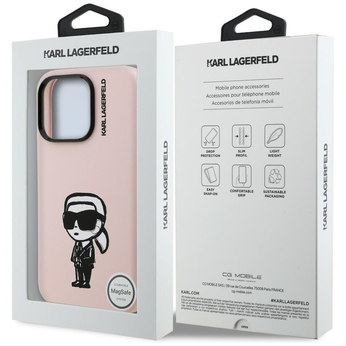 Etui Karl Lagerfeld Silicone Karl Sketch MagSafe do iPhone 16 Pro różowy
