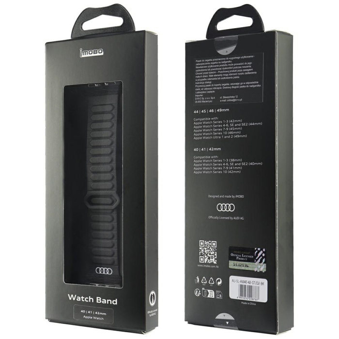 Pasek Audi Logo Synthetic Leather Magnetic Ring do Apple Watch 40/41/42mm czarny