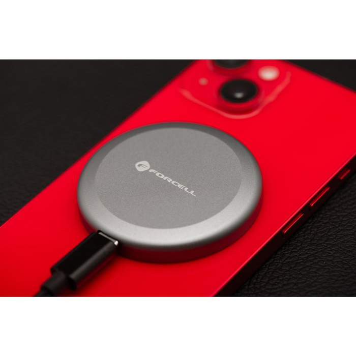 Ładowarka indukcyjna Forcell F-Energy Smart Charge USB C Qi2 15W zgodna z MagSafe z odpinanym kablem 1,5 m srebrna