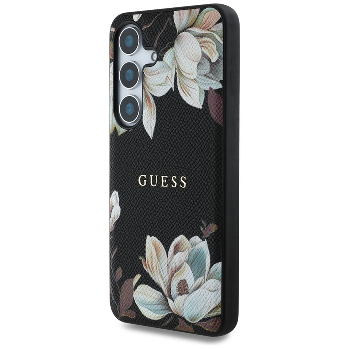 Etui Guess Grained Printed Flower         Pattern MagSafe do Samsung Galaxy S25 czarny