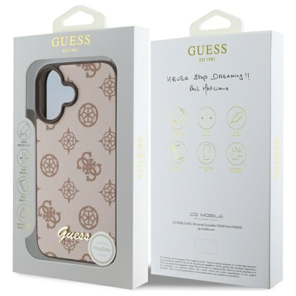 Etui Guess iPhone 16 brązowy/brown HC MagSafe PU Peony Script