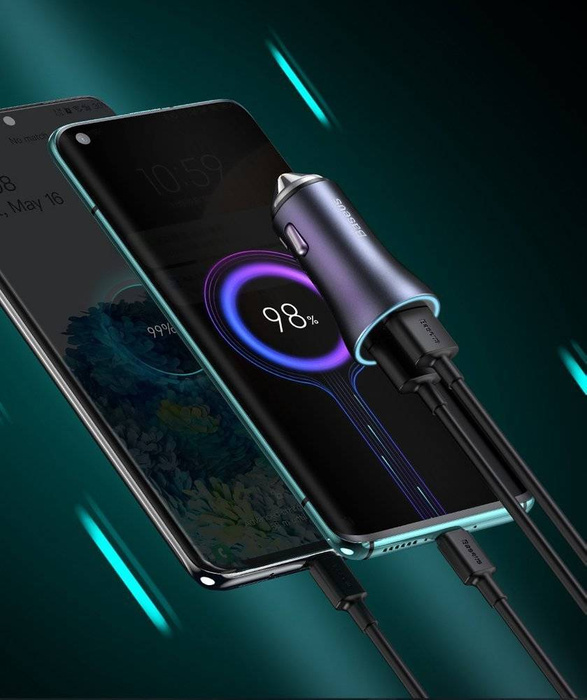 Baseus Golden Contactor Pro szybka ładowarka samochodowa USB Typ C / USB 40 W Power Delivery 3.0 Quick Charge 4 + SCP FCP AFC szary (CCJD-0G)