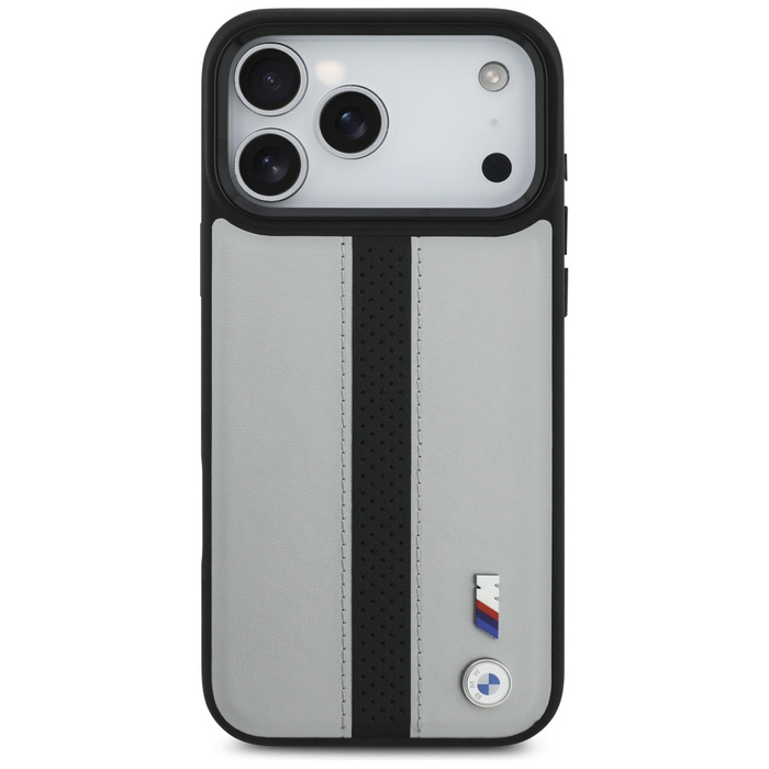 Etui BMW M Perforated Stripe Logo        MagSafe do iPhone 17 Pro Max szary