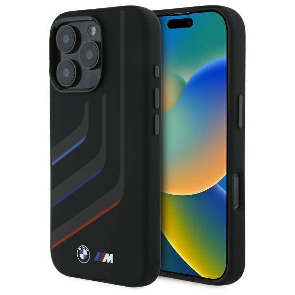 Etui BMW iPhone 16 Pro czarny/black hardcase Silicone Turning Lines MagSafe