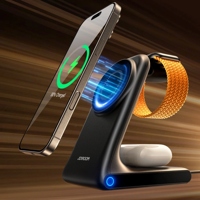 Ładowarka bezprzewodowa Joyroom JR-W15 3 w 1 stacja ładująca z MagSafe - czarna