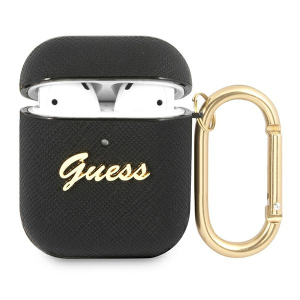 Etui GUESS Apple AirPods Saffiano Script Metal Collection Czarny Case