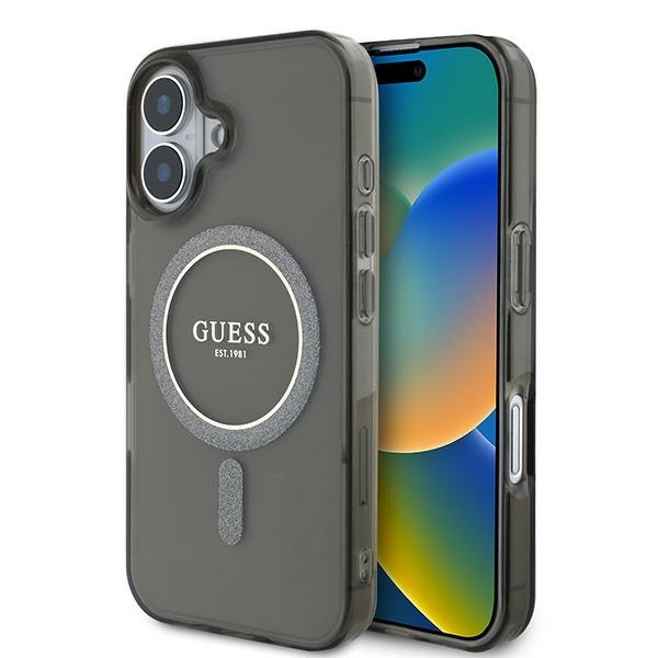 Etui Guess iPhone 16 6.1" czarny/black hardcase IML Glitter Circle MagSafe