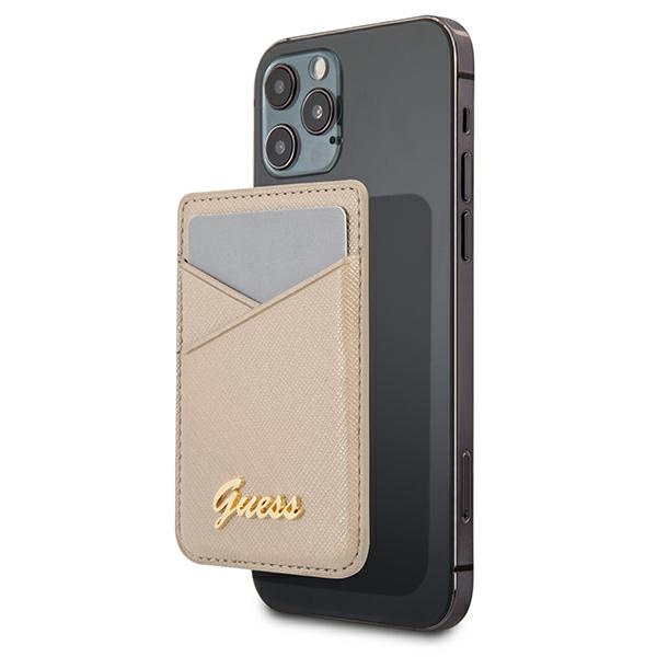 Etui Na Karty GUESS Wallet Card Slot MagSafe Saffiano Złoty Case